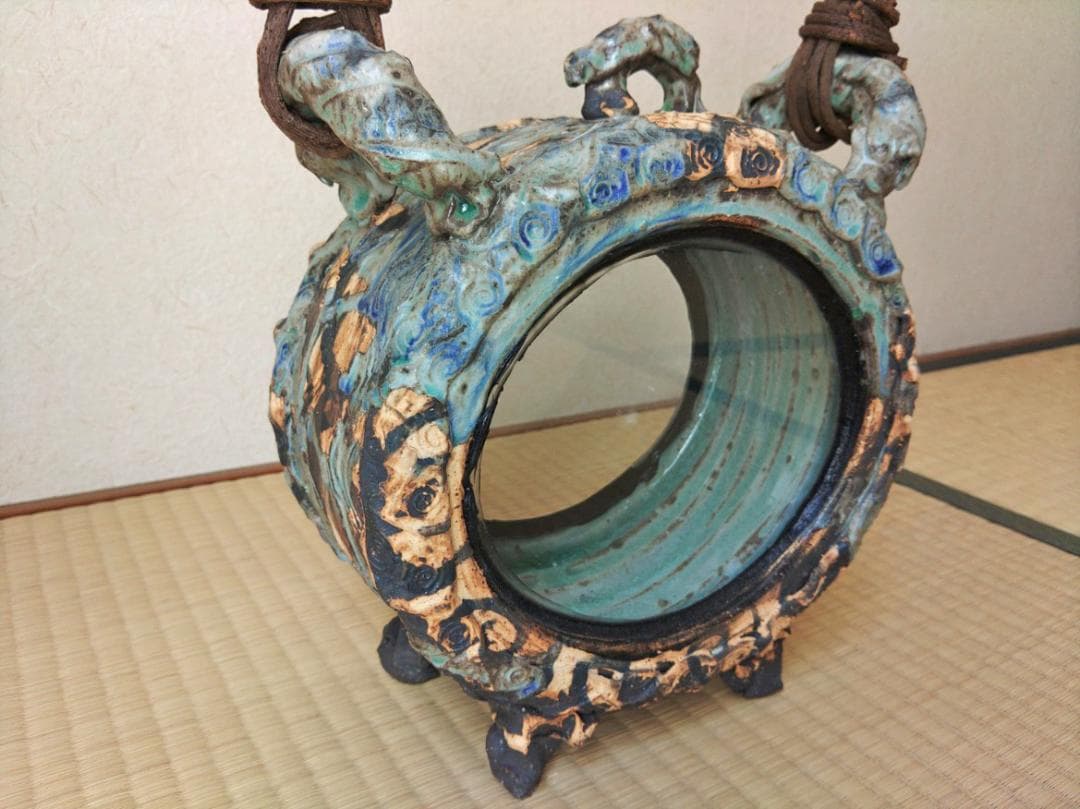 和＆アジアンテイスト　丸型の陶器の水槽　ベタや金魚やメダカ＆インテリアに