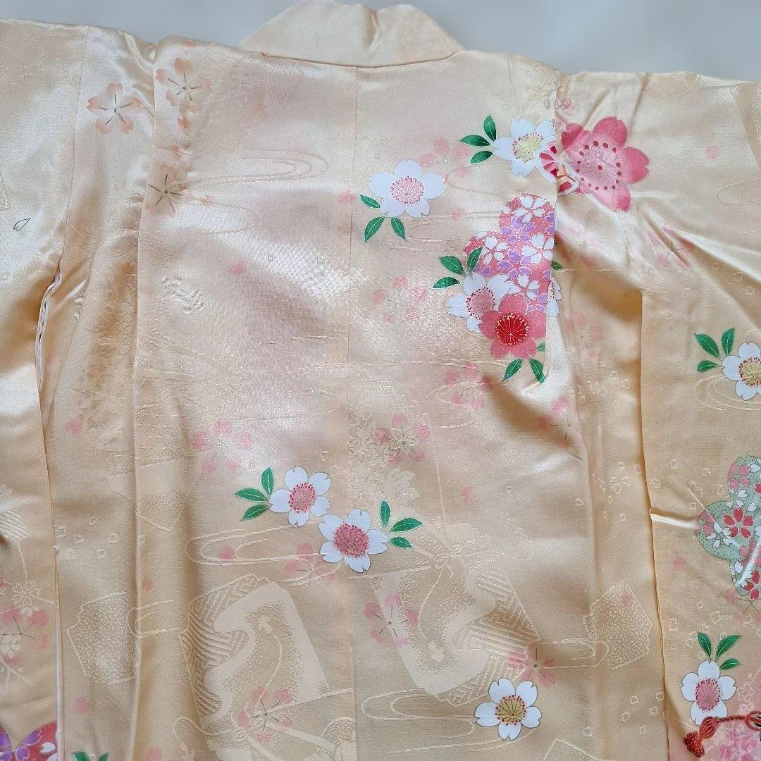 七五三　七歳用正絹着物と作り帯、小物セット中古品