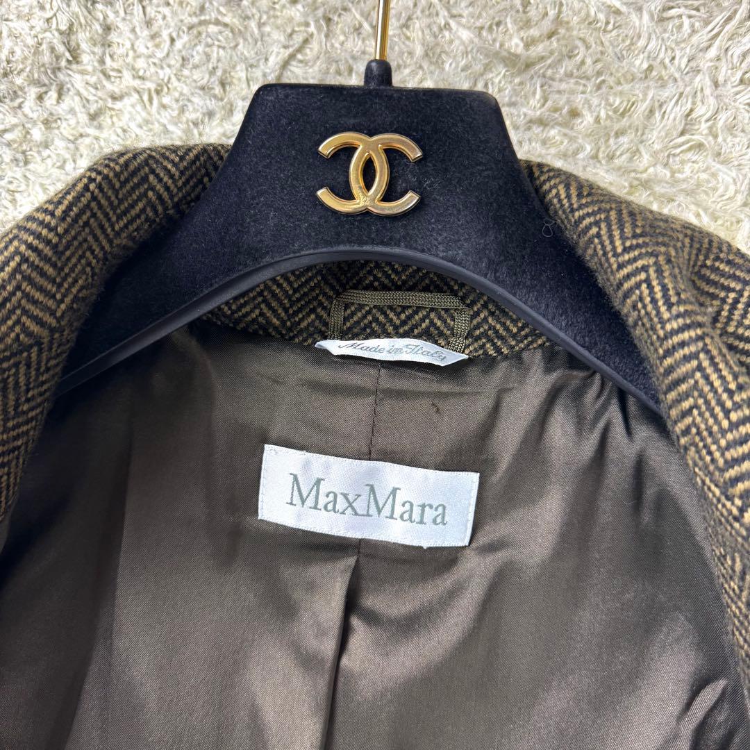 最高級★マックスマーラ コート ツイード ヘリンボーン ベルト カシミヤ 42