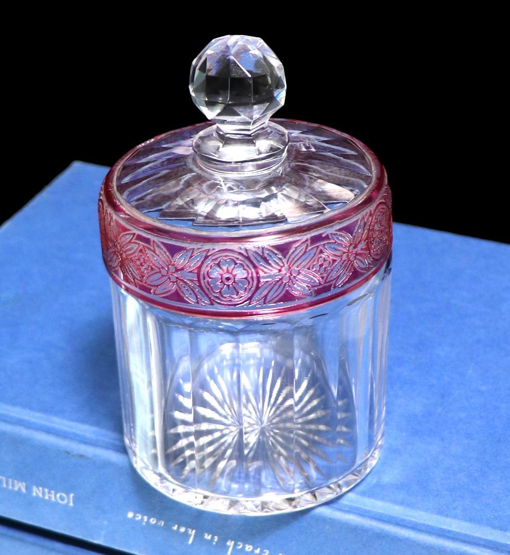 オールド・バカラ 激レア 18面体 桃色被せ パウダーボックス 蓋物 エンパイア