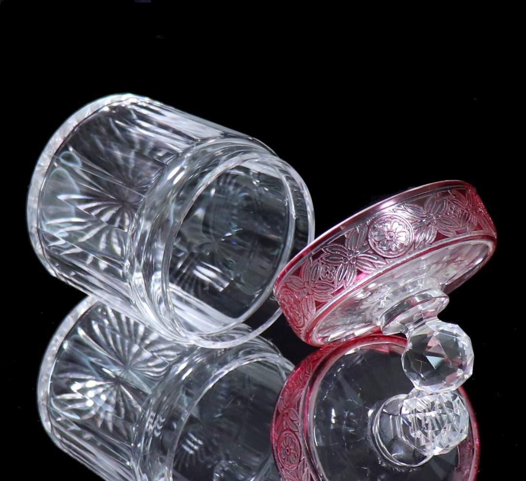 オールド・バカラ 激レア 18面体 桃色被せ パウダーボックス 蓋物 エンパイア