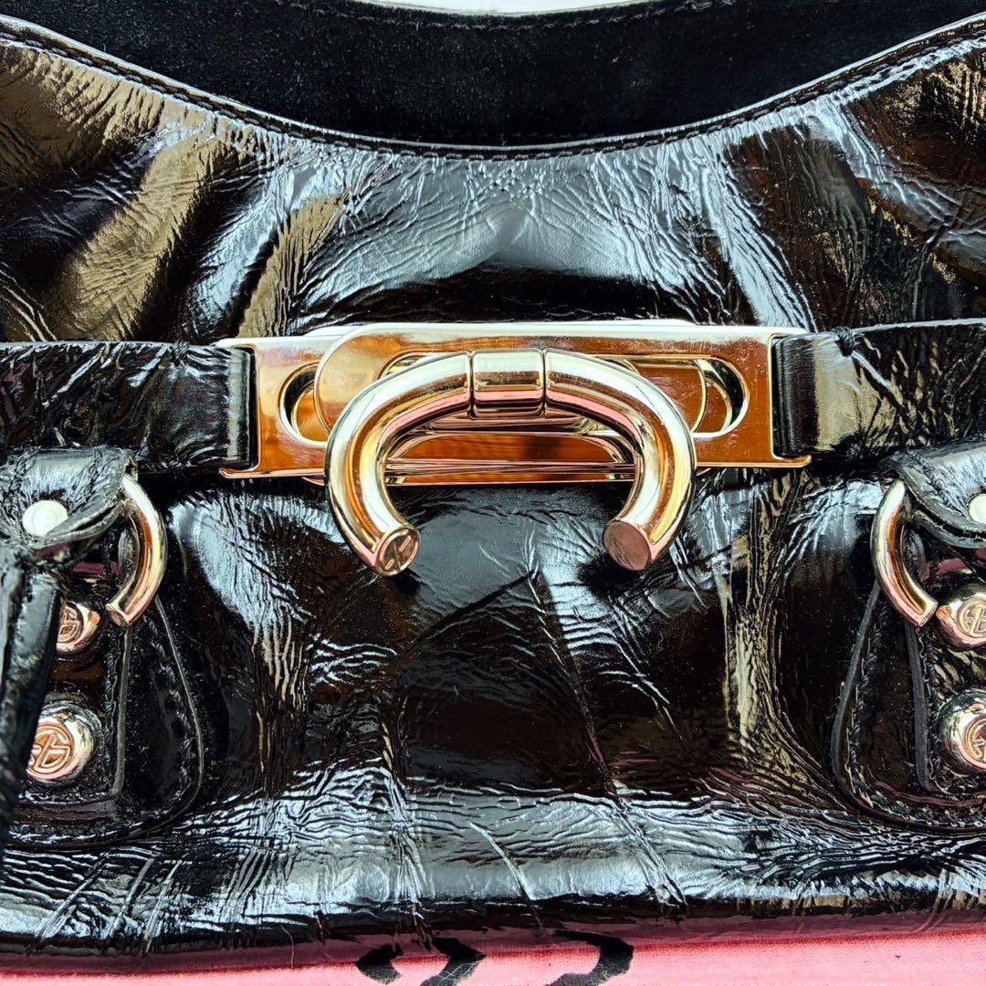 フランチェスコビアジア パテントレザー ハンドバッグ シルバー金具 黒 y2k