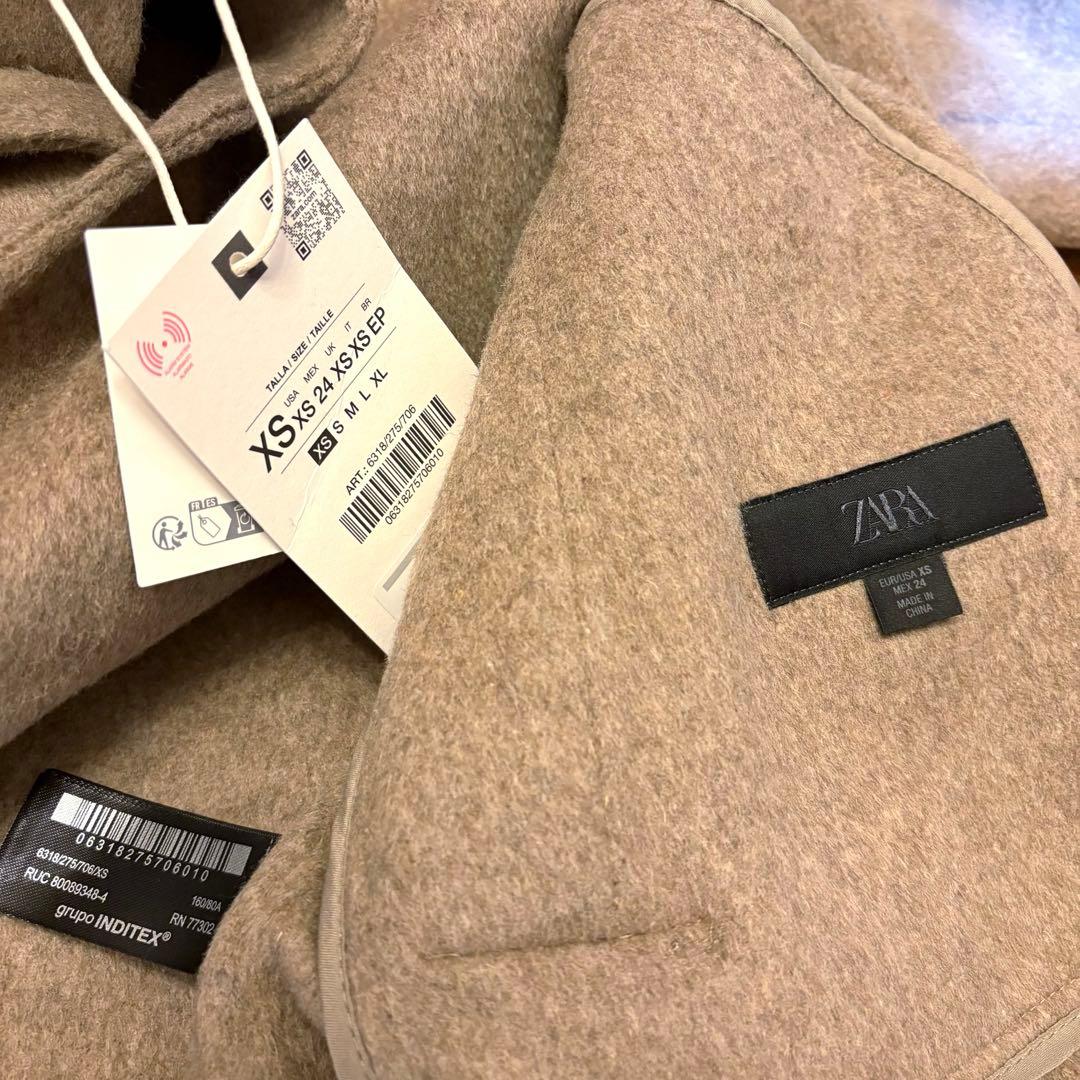 【ZARA】ザラ XS ウールショートスカーフコート ミンク ベージュ