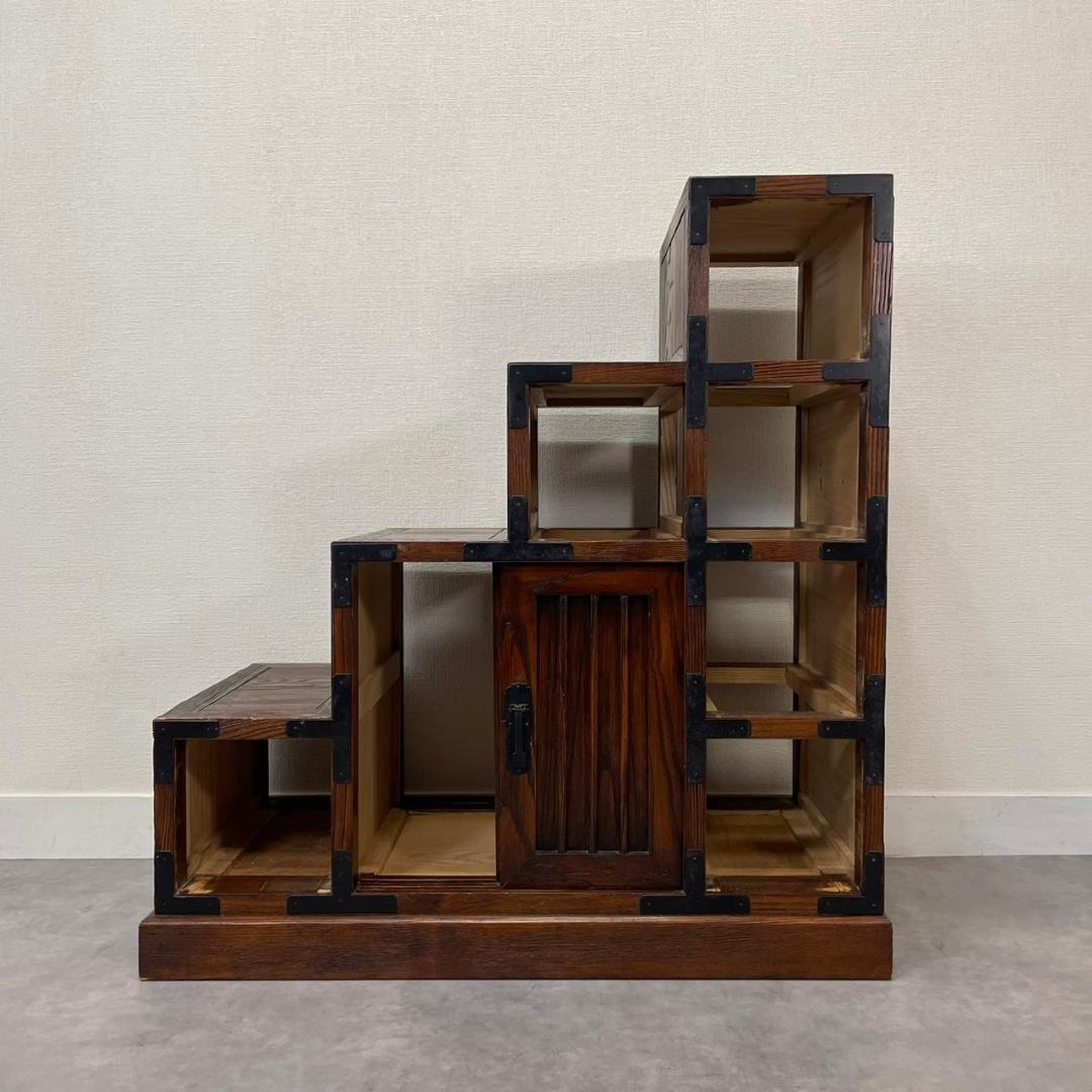 両面 階段箪笥 4段 飾り棚 民芸家具 小物入れ レトロ ヴィンテージ 和家具