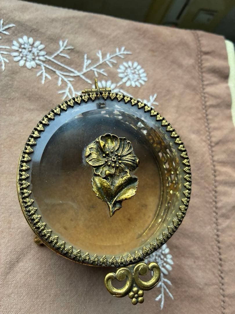 フランス　アンティーク　オルモル　ガラス　ジュエリー　ボックス　真鍮　レア