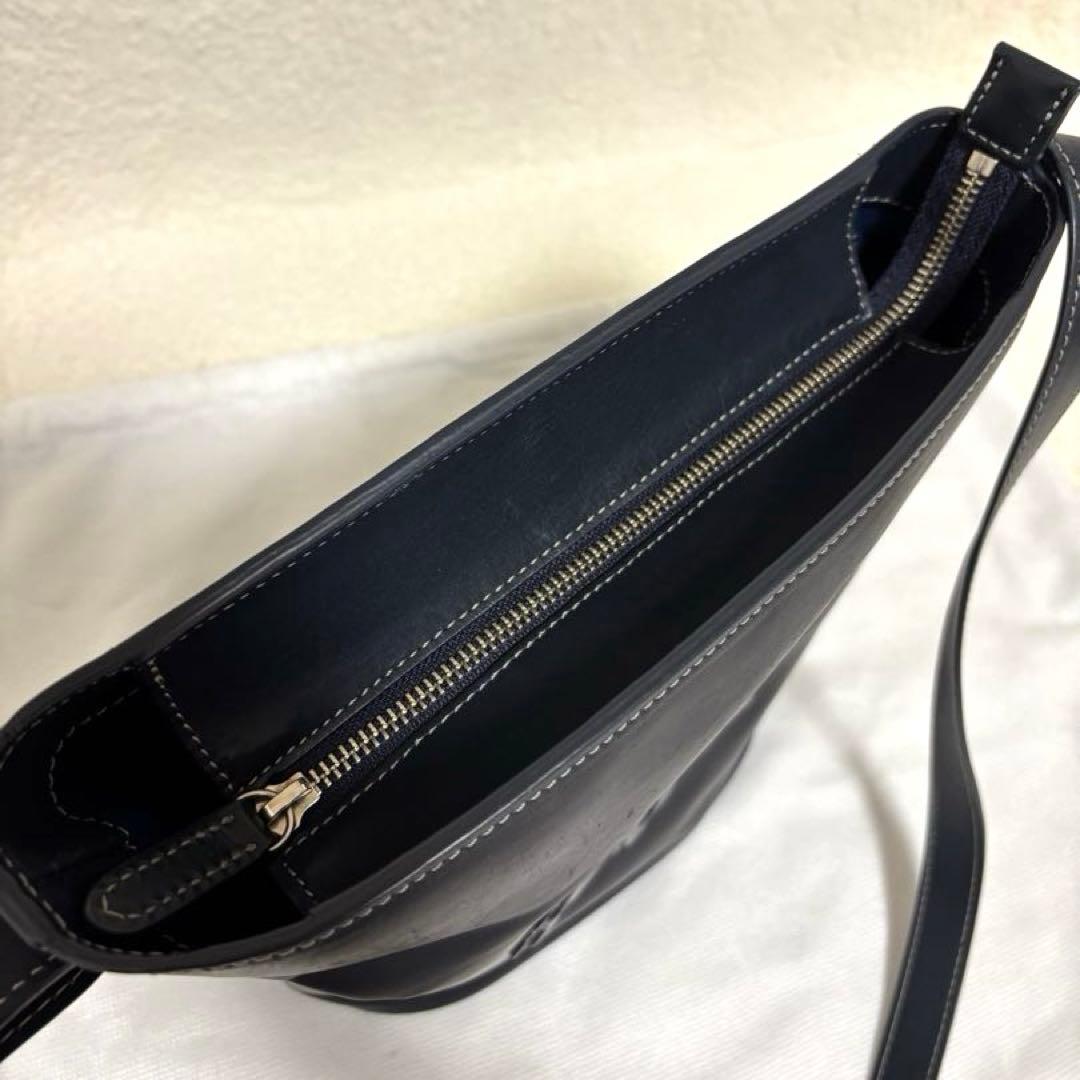 ハンティングワールド バケツ型 オールレザー ショルダーバッグ ネイビー