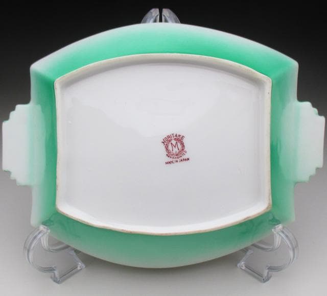 オールドノリタケ グリーン地銀彩ジオメトリック スクエアボウル