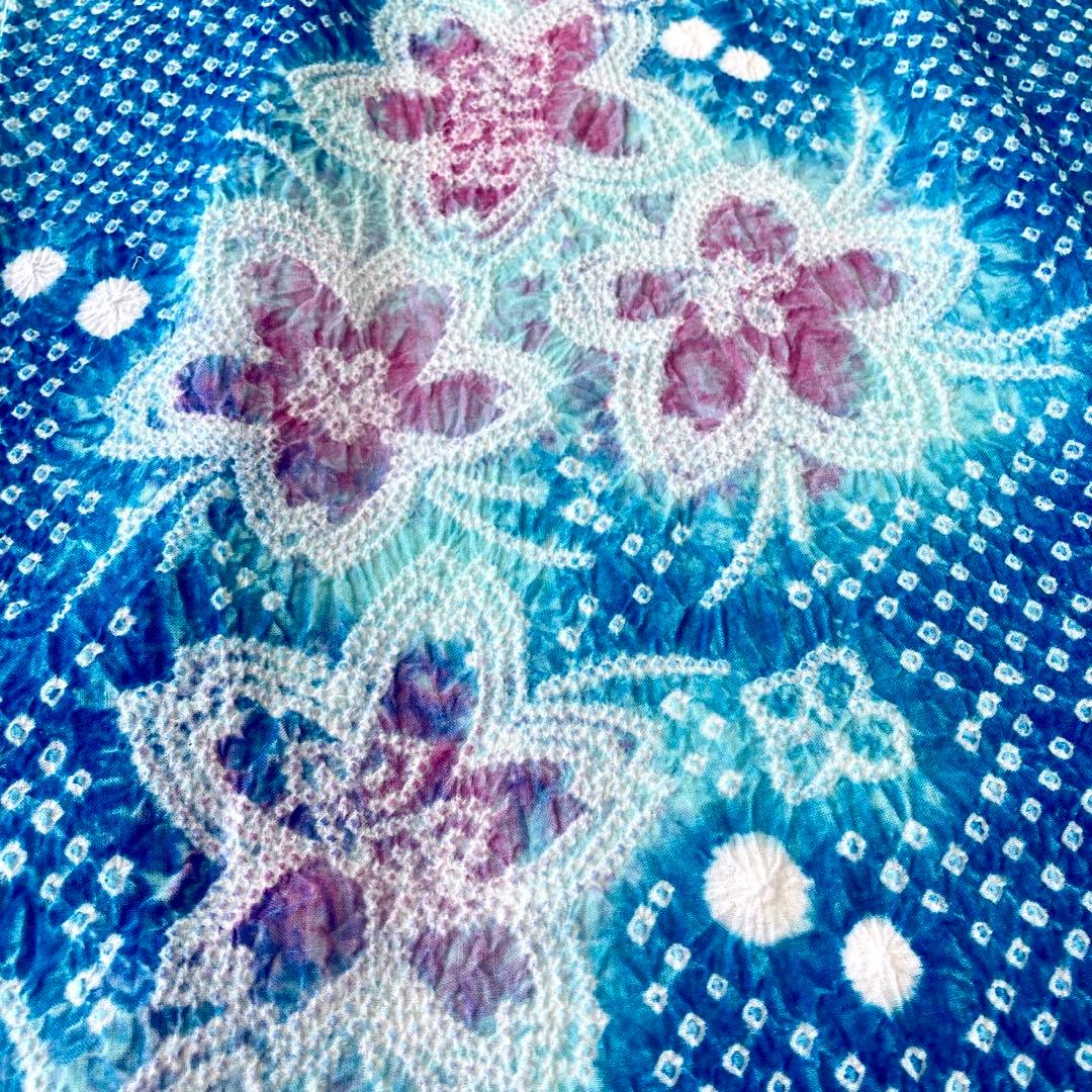 爽やかブルー　身丈153 有松絞り　絞り染め　絞り浴衣　総絞り　浴衣　NO6