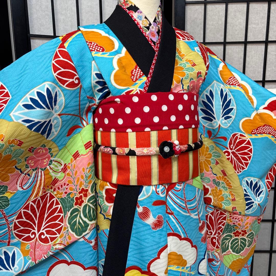 七五三　着物セット　7歳　水色　だらり帯　舞妓　双子　ハーフ成人式　十三詣り