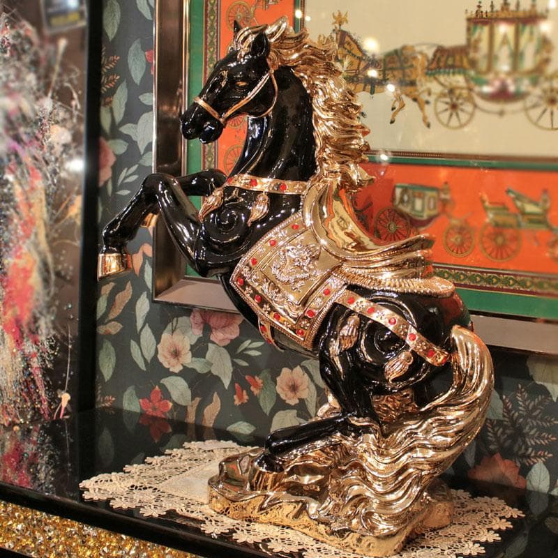 跳ね馬のオブジェ 大 黒馬 置物 風水 インテリア 113-354