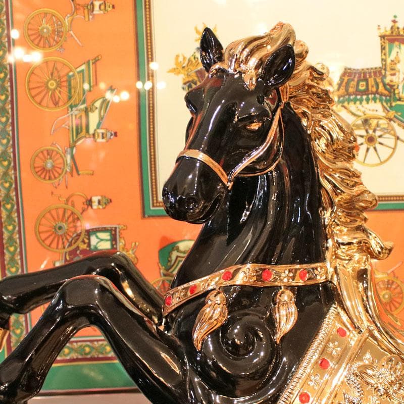 跳ね馬のオブジェ 大 黒馬 置物 風水 インテリア 113-354