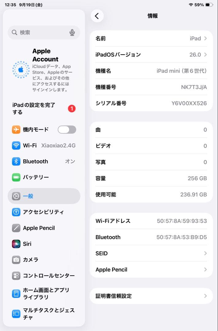 ひ*読様 Apple iPad mini (第6世代) スペースグレー 256G