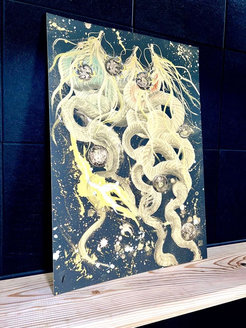 A2サイズ特大　【三柱龍神】　開運　置物　龍　絵画　一筆龍　隕石