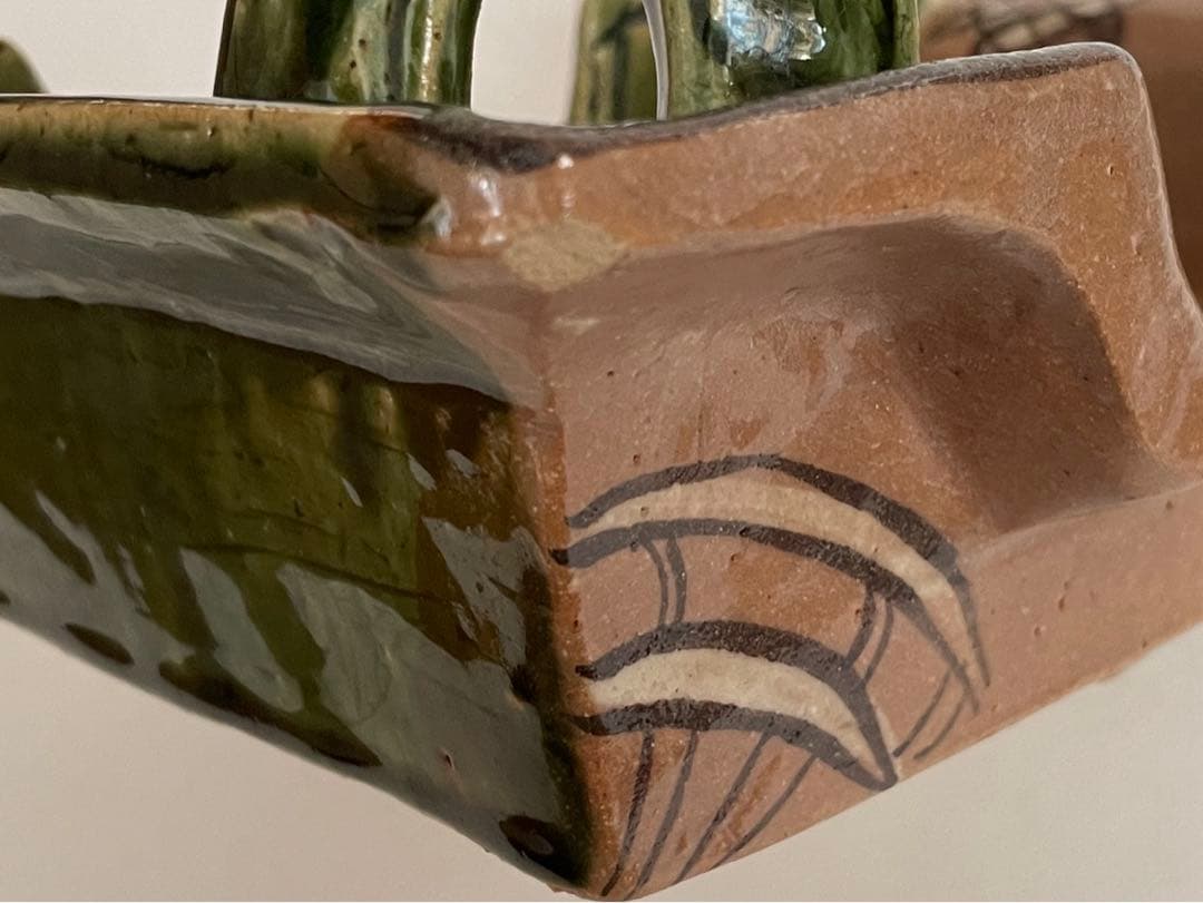 陶芸家　加藤十右衛門　赤織部　手鉢　手付菓子鉢　鳴海織部　菓子器　懐石　共箱