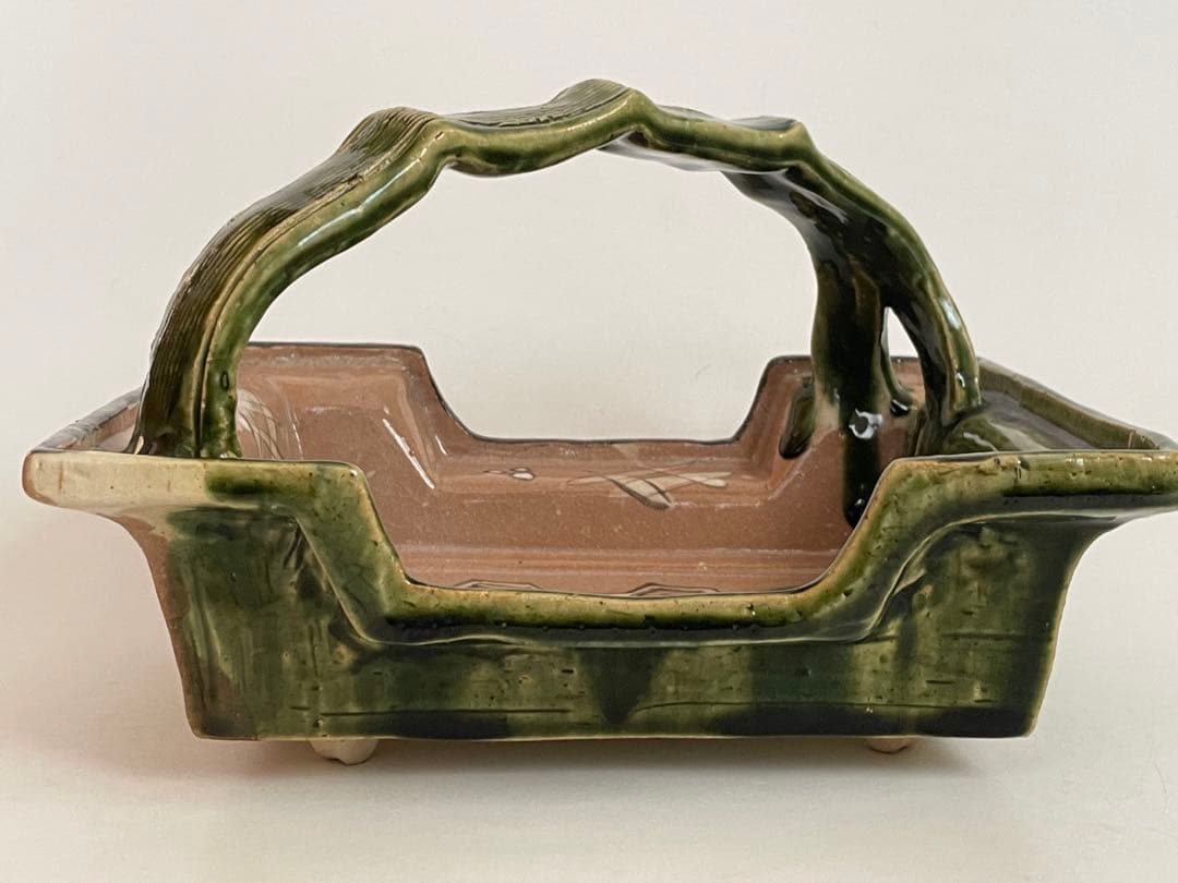 陶芸家　加藤十右衛門　赤織部　手鉢　手付菓子鉢　鳴海織部　菓子器　懐石　共箱