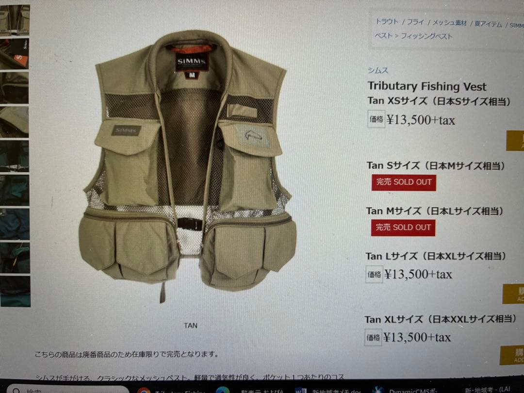 シムス　メッシュベスト　サイズM 渓流ルアー　ベイトフィネス　フライパッチ付
