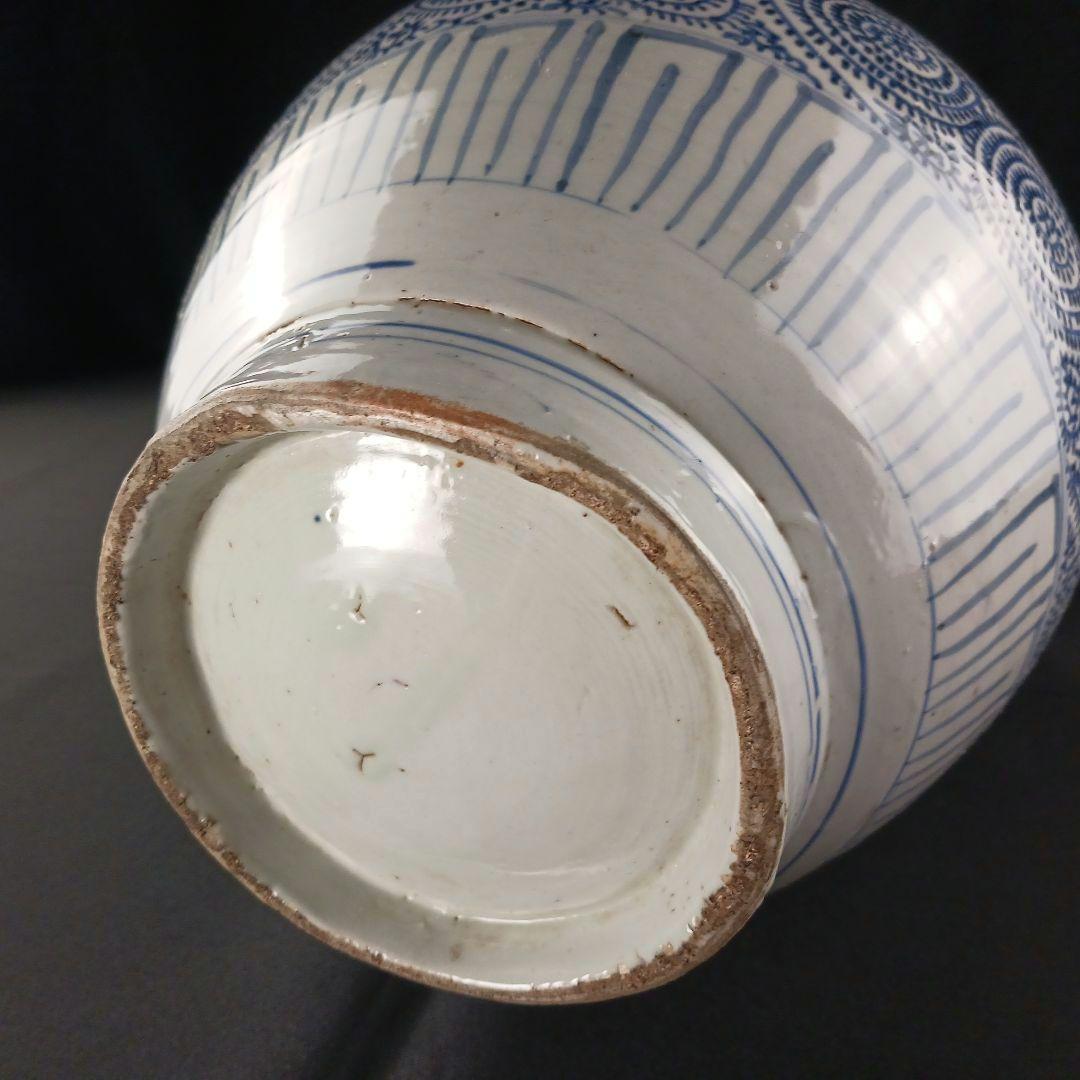 Y2788 古伊万里 染付蛸唐草文瓶 壷 高さ40㎝ 大型