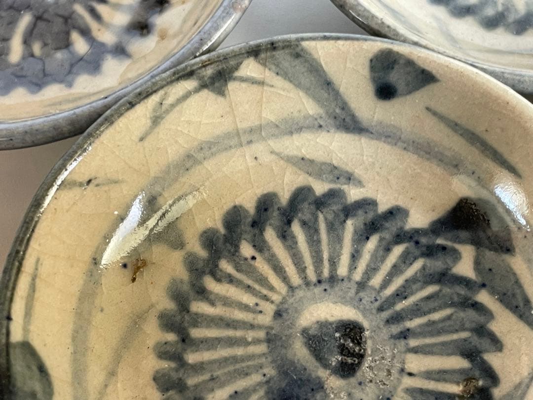 骨董　アンティーク　清朝　中国　染付　花文様　豆皿　小皿　手塩皿　5枚